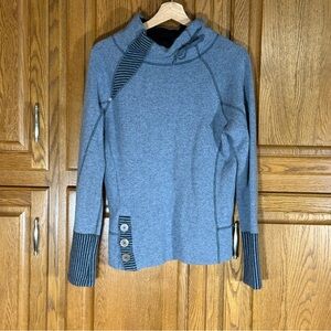 prAna Wool Blend Funnel Neck Sweater Hoodie Blue Small Asymmetrical Button